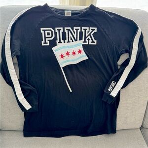 PINK Victoria's Secret black Long Sleeve Tee with Chicago Flag Design